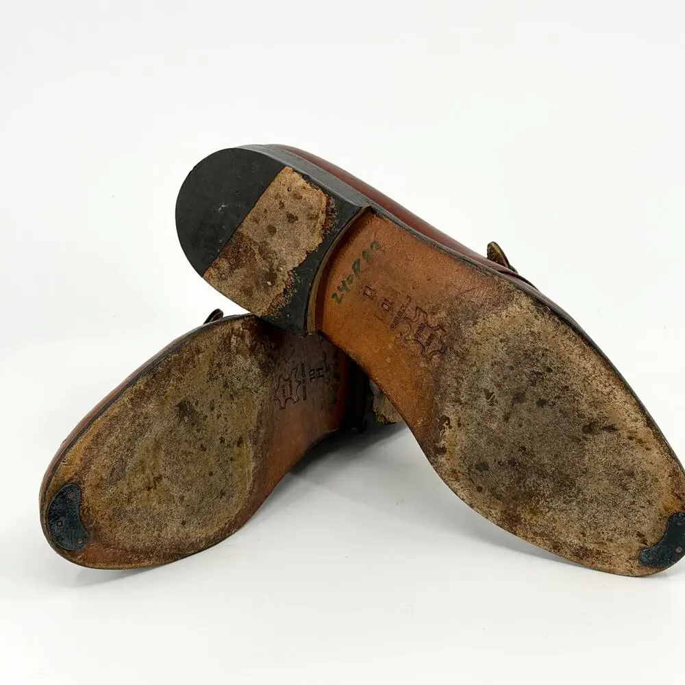 Vintage 90s Italian Brown Genuine Leather Monk Strap Shoes